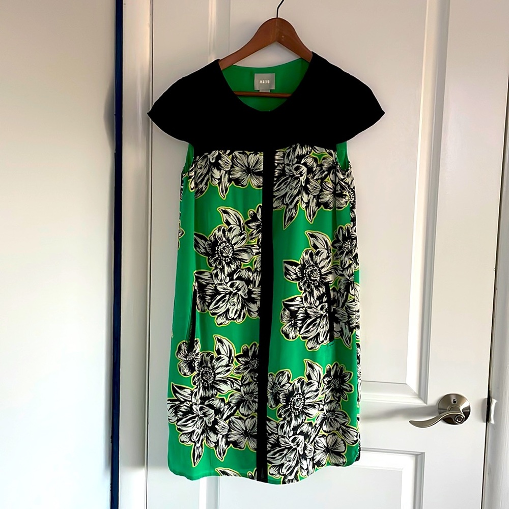 Anthropologie Maeve AYAME Green Silk Floral Dress